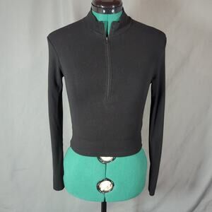 CLOZOZ Black Cropped Quarter Zip Mock Neck Athletic Top XS